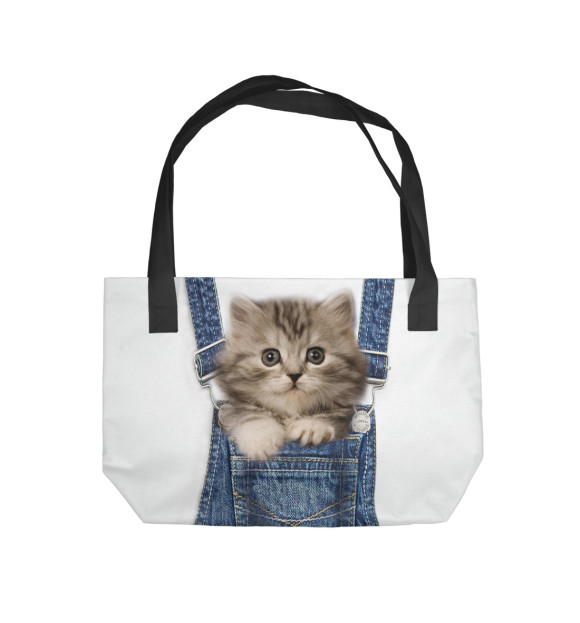 Пляжная сумка с изображением Котенок в кармашке цвета 