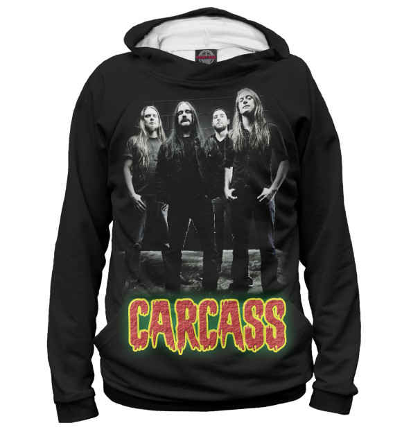 Мужское худи с изображением Carcass Death metal band цвета Белый