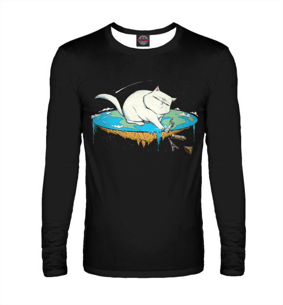 Мужской лонгслив с изображением Плоская земля цвета Белый