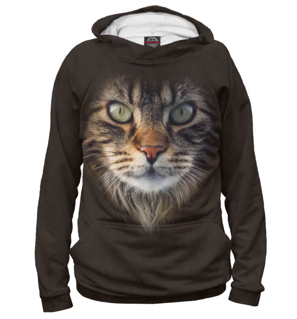 Мужское худи с изображением Кот цвета Белый