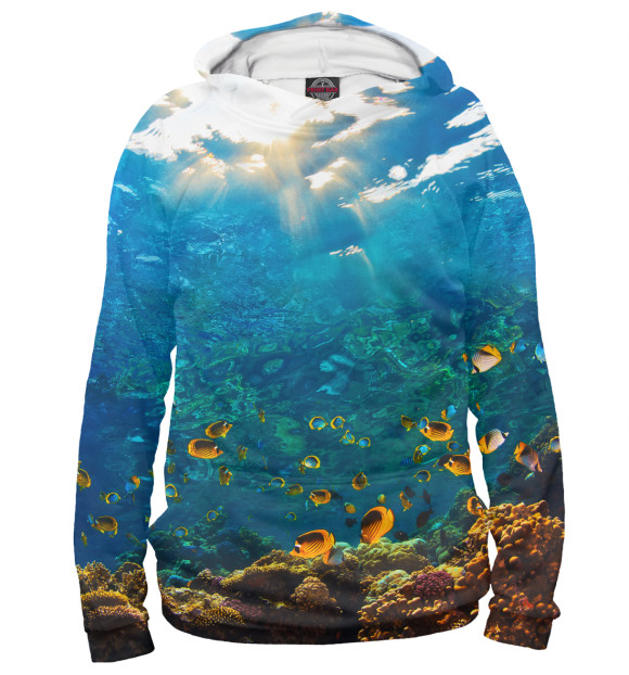 Мужское худи с изображением Коралловый риф цвета Белый