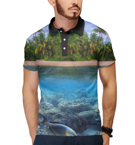 

Поло Print Bar, Белый, Тропический остров