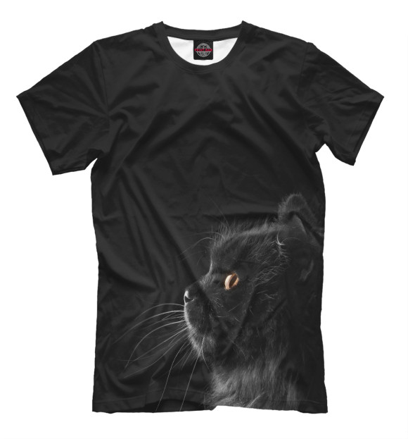 Мужская футболка с изображением Черная кошка в черной комнате цвета Черный