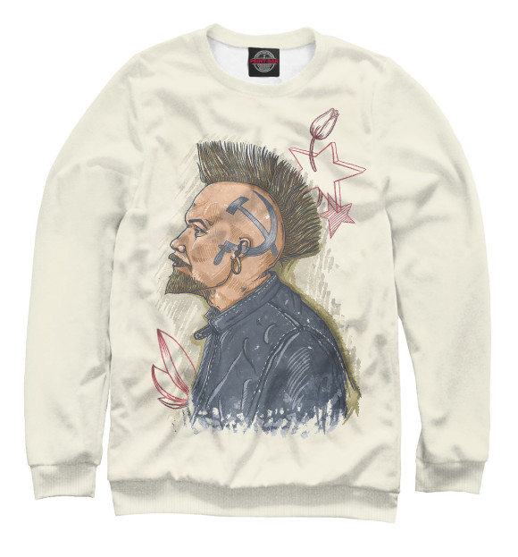 Мужской свитшот с изображением Lenin the Punk цвета Белый