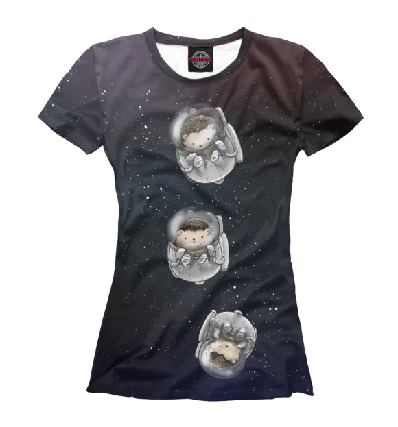 Женская футболка с изображением Ежи в космосе цвета Белый