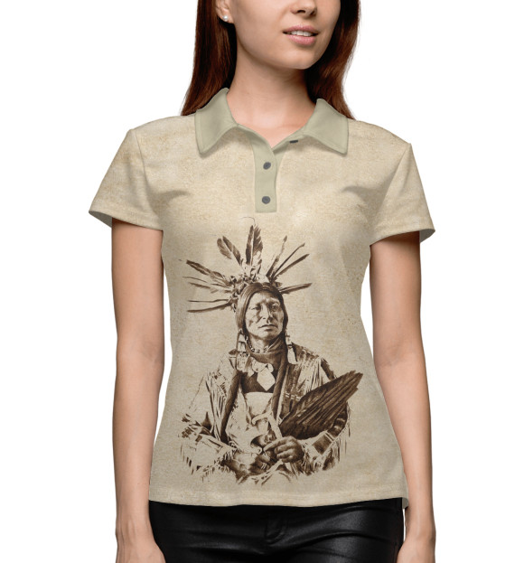 Женское поло с притом Гордый вождь цвета Белый Женское поло с изображением Гордый вождь цвета Белый