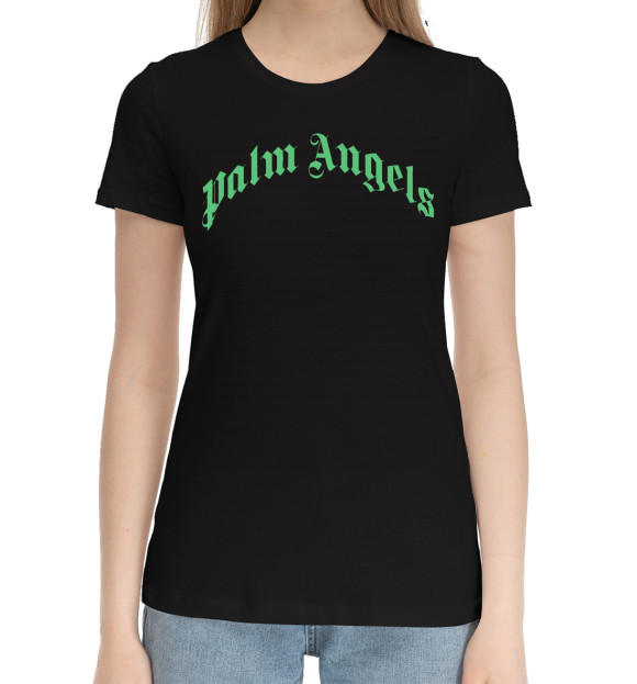 Женская хлопковая футболка с изображением Palm Angels цвета Черный