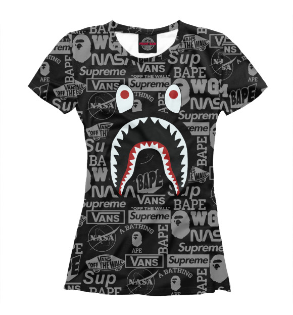 Женская футболка с изображением Bape shark цвета Белый