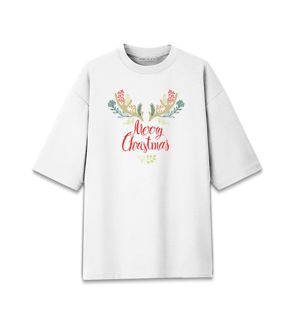 Женская футболка оверсайз с изображением Merry Christmas цвета Белый