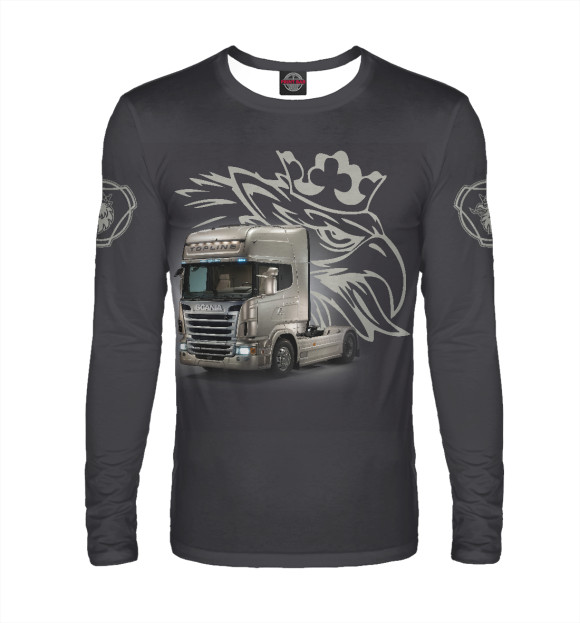 Мужской лонгслив с изображением SCANIA \ Дальнобойщик цвета Белый