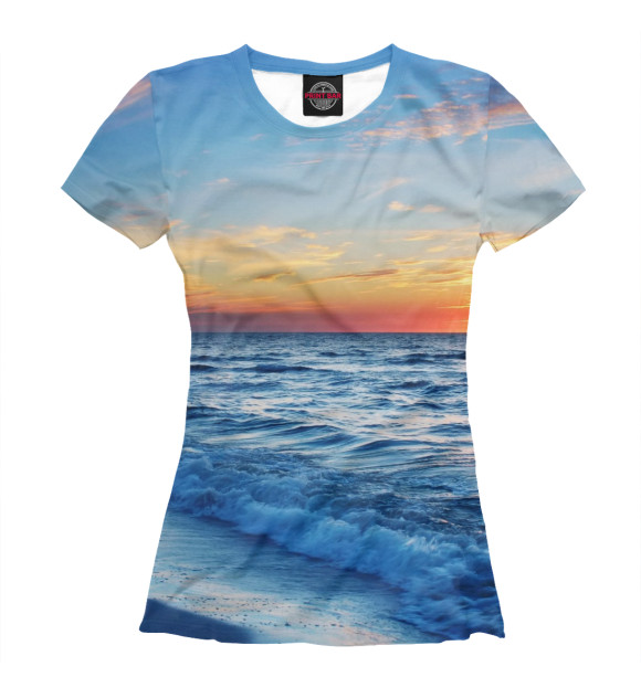 Женская футболка с изображением Сказочный закат на море цвета Белый