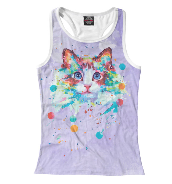 Женская майка-борцовка с изображением Акварельный котя цвета Белый