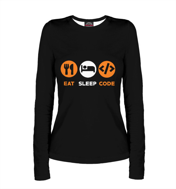 Женский лонгслив с изображением Eat Sleep Code цвета Белый