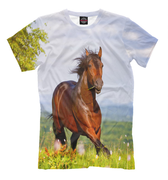 Мужская футболка с изображением Лошадь цвета Молочно-белый