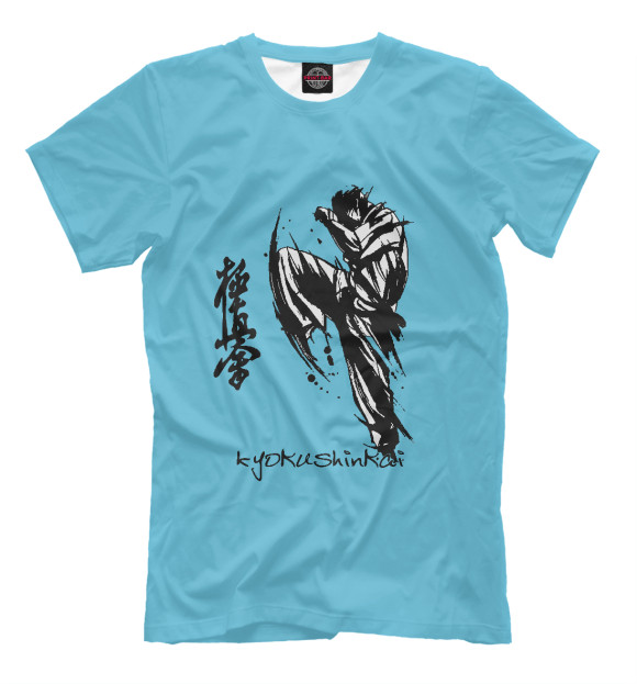 Мужская футболка с изображением Кекусинкай Хидза Гери цвета Грязно-голубой