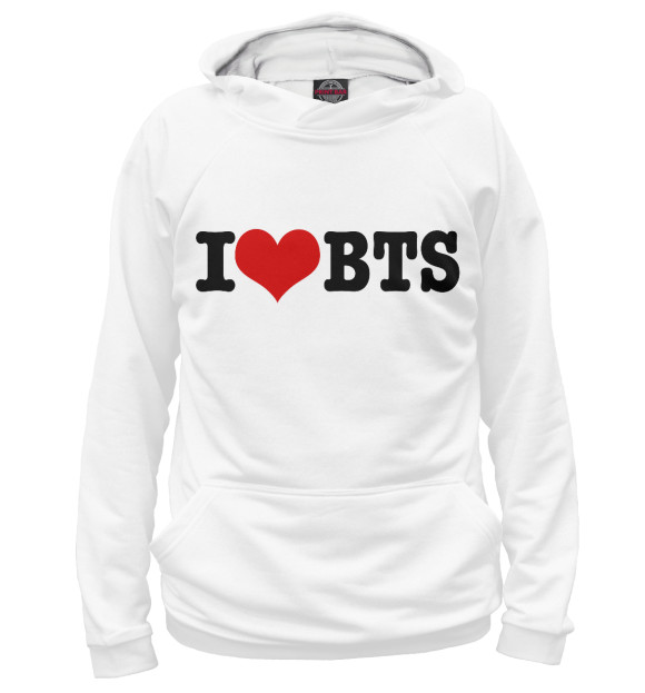 Мужское худи с изображением Я люблю BTS цвета Белый