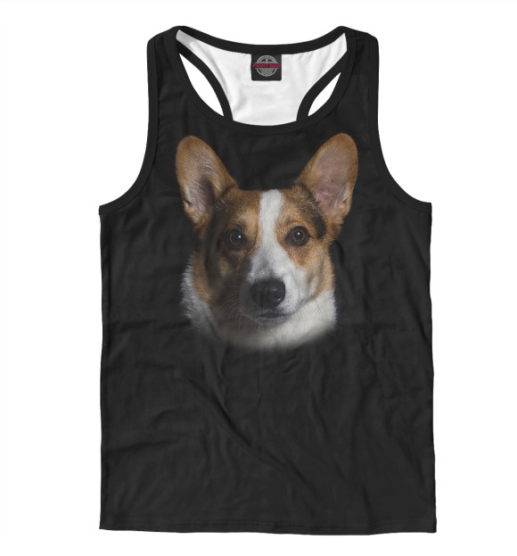 Мужская майка-борцовка с изображением Вельш корги цвета Белый