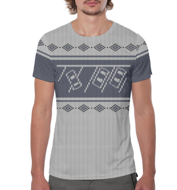 Мужская футболка с изображением Свитер с оленем цвета Белый
