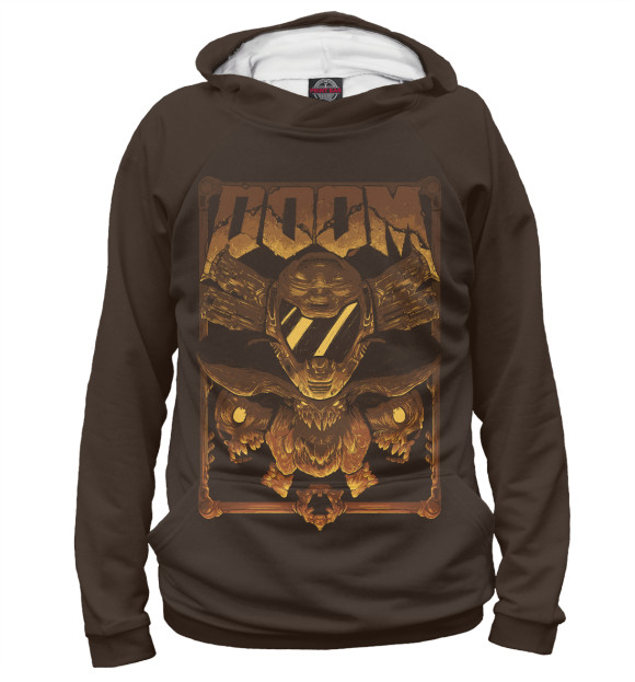 Мужское худи с изображением Doom цвета Белый