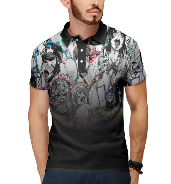 Мужское поло с изображением Ahegao | Ахэгао цвета Белый