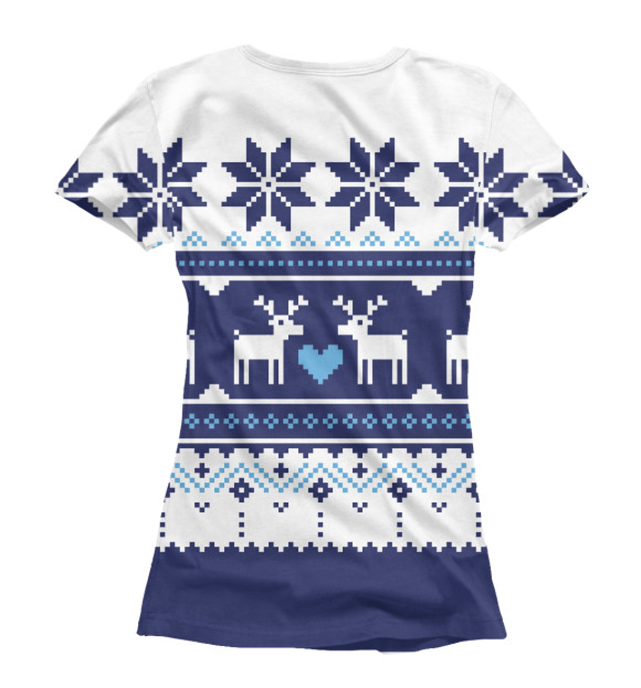 Женская футболка с изображением Скандинавский свитер с оленями цвета Белый