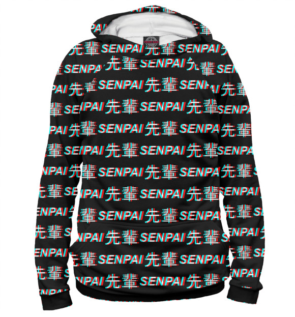 Мужское худи с изображением Senpai glitch цвета Белый