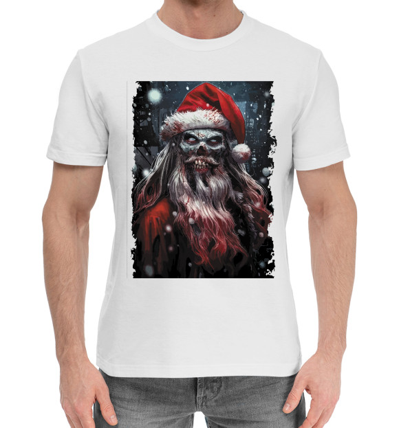 Мужская хлопковая футболка с изображением Ужасный Дед Мороз цвета Белый
