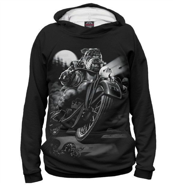 Мужское худи с изображением Пёс-байкер / Biker dog цвета Белый