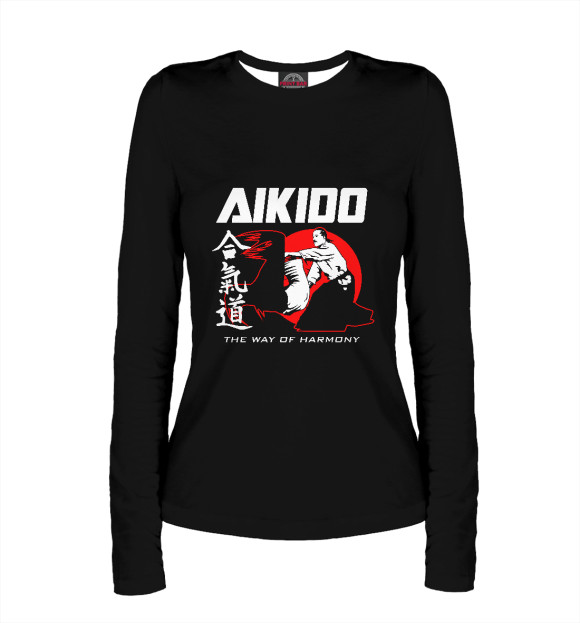 Женский лонгслив с изображением Айкидо цвета Белый