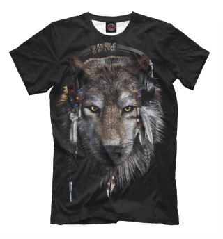 Мужская футболка Волк в наушниках