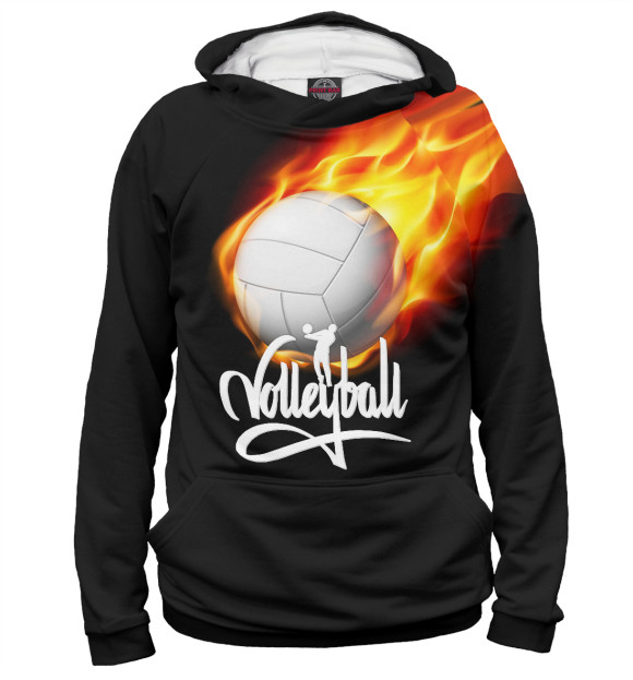 Худи для мальчика с изображением Волейбольный мяч в огне цвета Белый