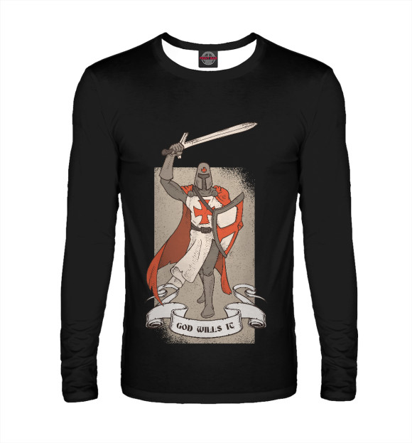 Мужской лонгслив с изображением Крестоносец цвета Белый