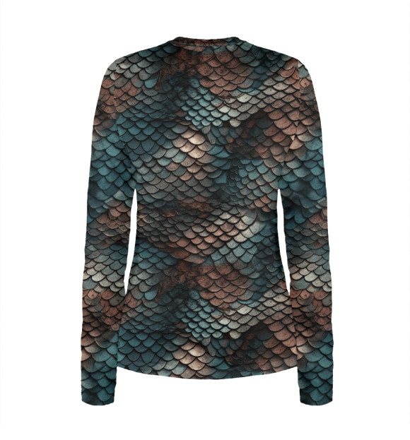 Женский лонгслив с притом Чешуя змеи цвета Белый Женский лонгслив с изображением Чешуя змеи цвета Белый