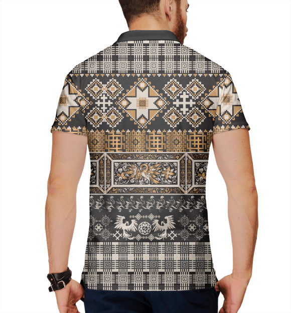 Мужское поло с изображением Славянский узор Сирин цвета Белый