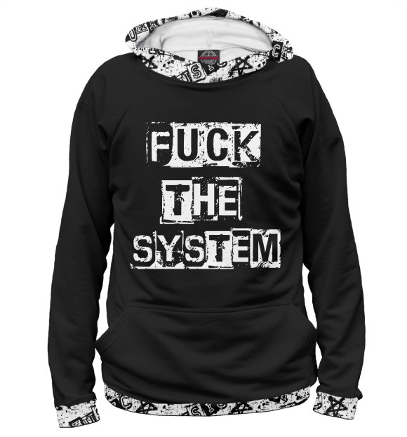 Мужское худи с изображением FUCK THE SYSTEM цвета Белый