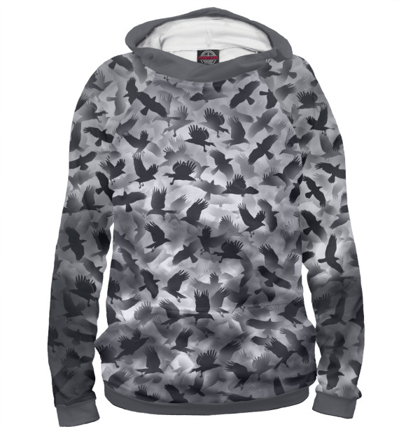 Мужское худи с изображением Вороны цвета Белый