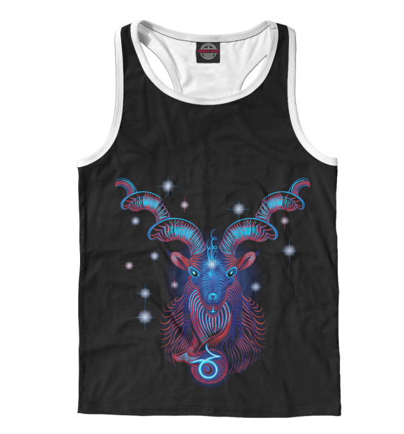 Мужская майка-борцовка с изображением Козерог цвета Белый