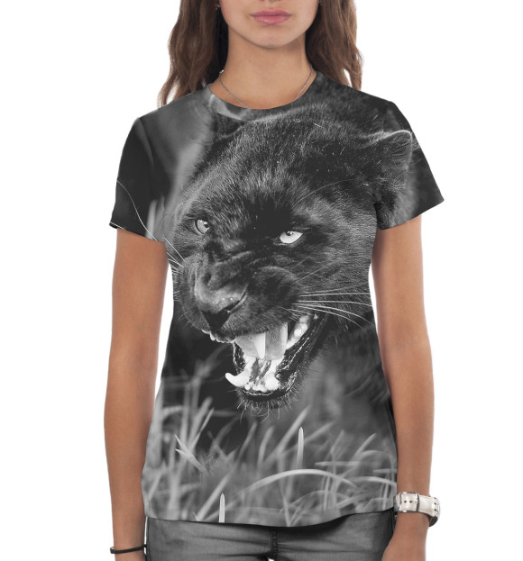 Женская футболка с изображением Оскал пантеры цвета Белый