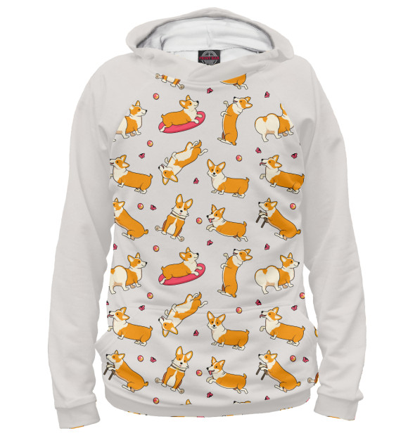 Мужское худи с изображением Funny corgi цвета Белый