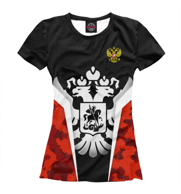 Женская футболка с изображением Герб России / Камуфляж 2 цвета Белый