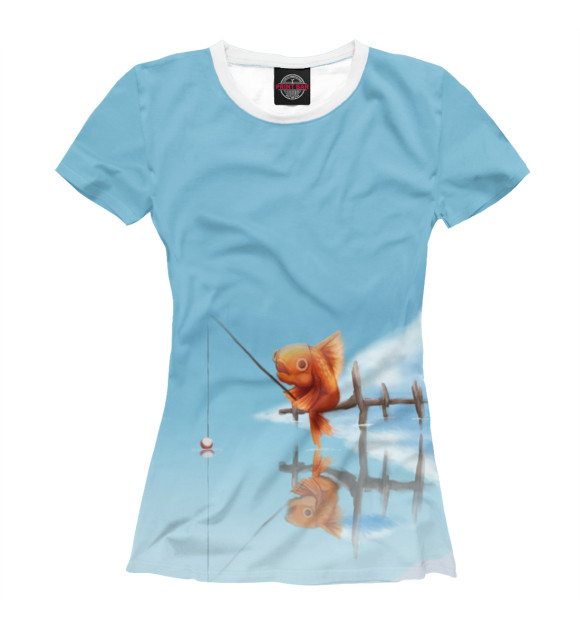 Женская футболка с изображением Рыба рыбачит цвета Белый