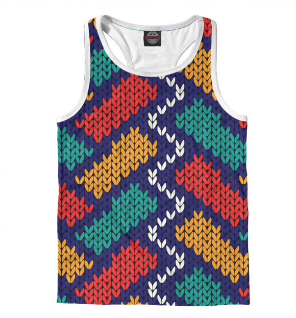 Мужская майка-борцовка с изображением Новогодняя вышивка цвета Белый