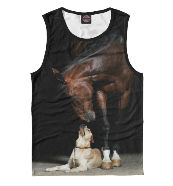 Майка для мальчика с притом Лошадь и пес цвета Белый Майка для мальчика с изображением Лошадь и пес цвета Белый
