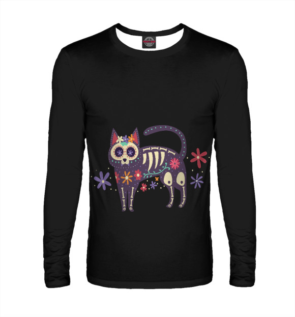 Мужской лонгслив с изображением Котик в цветах цвета Белый