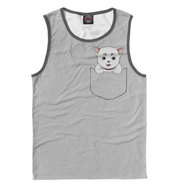 Мужская майка с изображением Котик в кармане цвета Белый