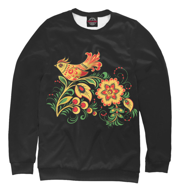 Свитшот для девочек с изображением Хохломская роспись цвета Белый