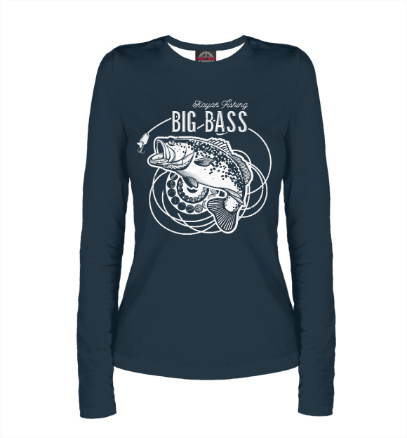 Женский лонгслив с изображением Big Bass цвета Белый