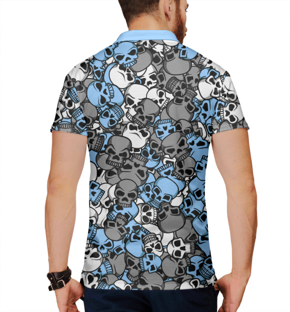 Мужское поло с изображением Синий камуфляж с черепами цвета Белый