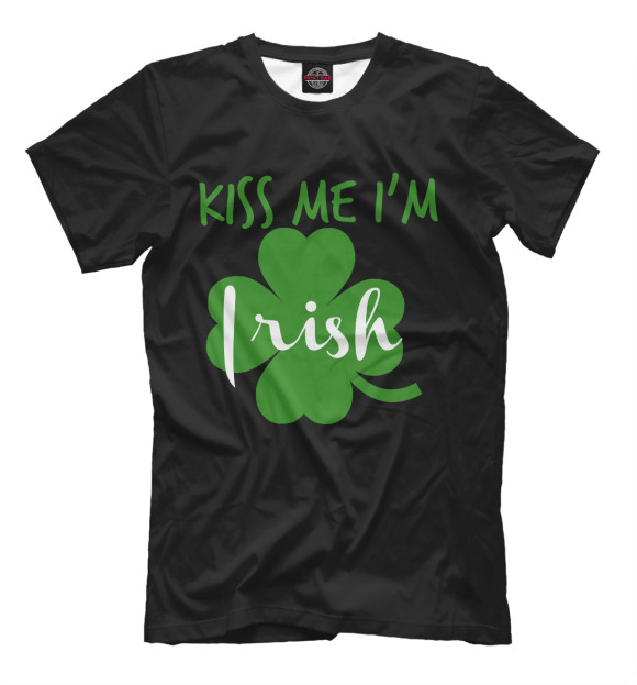 Мужская футболка с изображением Kiss me I'm Irish цвета Черный