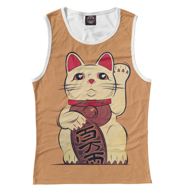 Майка для девочки с притом Манэки-нэко цвета Белый Майка для девочки с изображением Манэки-нэко цвета Белый